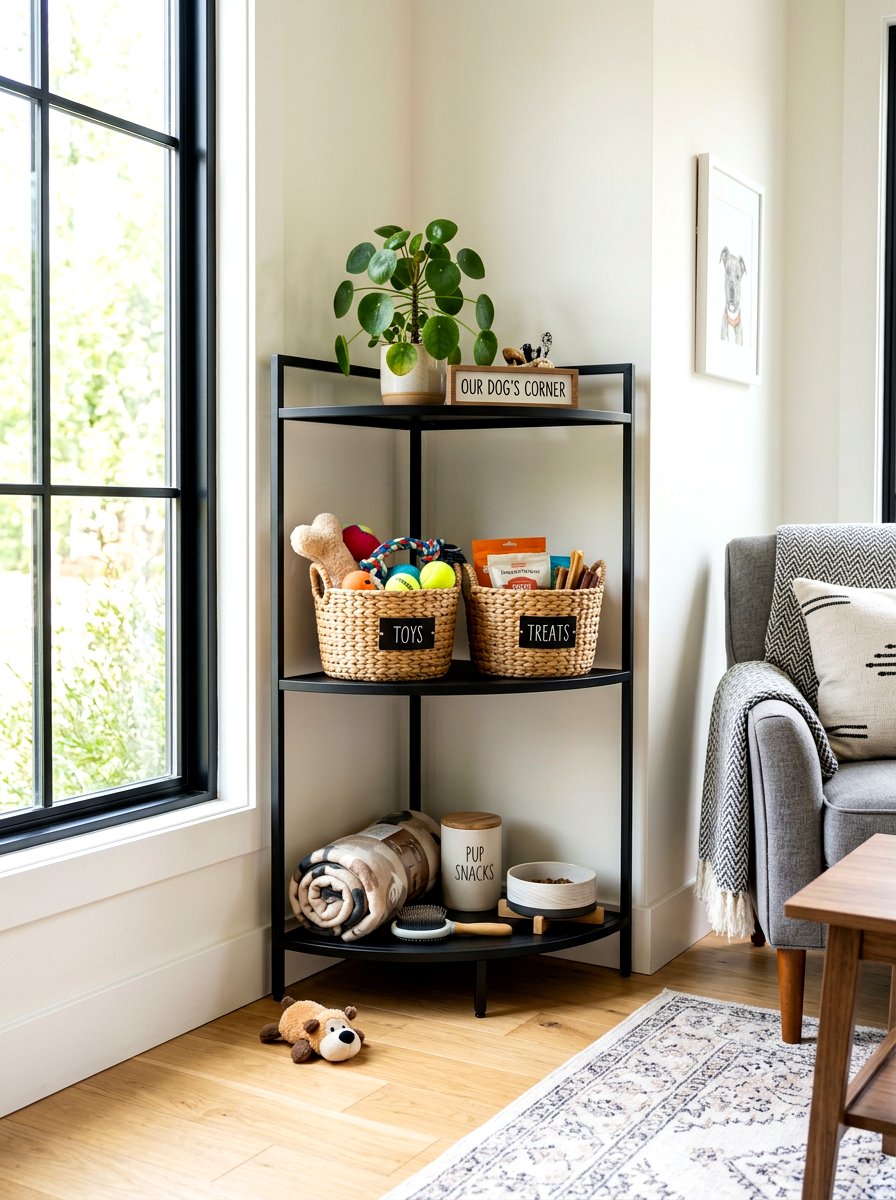 Corner Pet Supply Rack - 30 stylish pet storage ideas