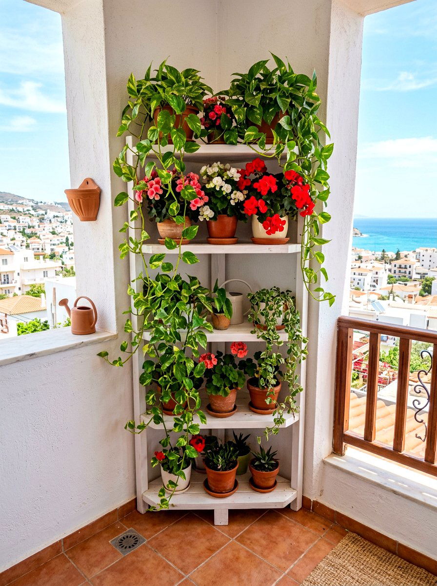 Corner Plant Shelf - 30 condo balcony garden ideas