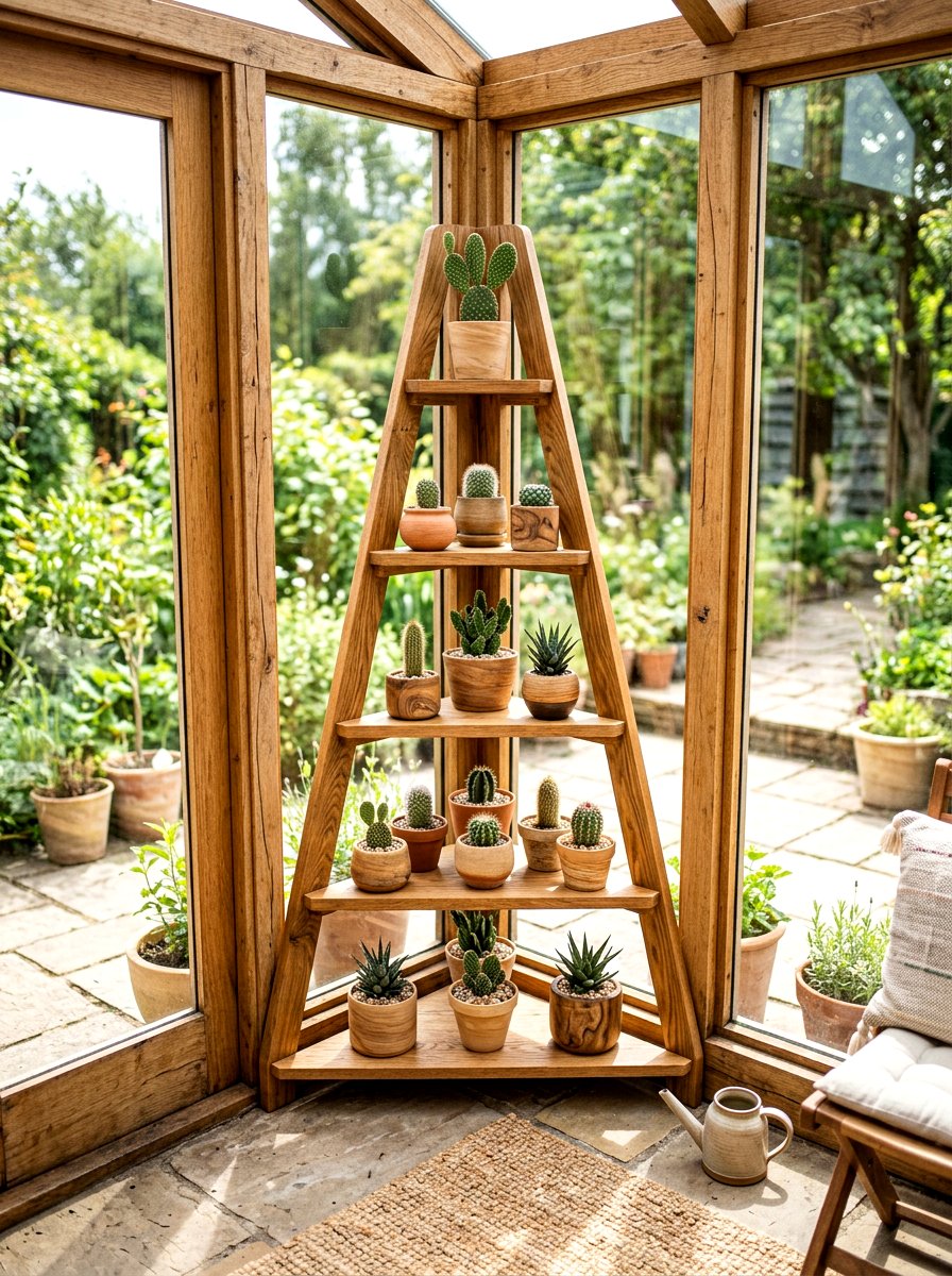 Corner Plant Shelving - 30 greenhouse shelving layout ideas