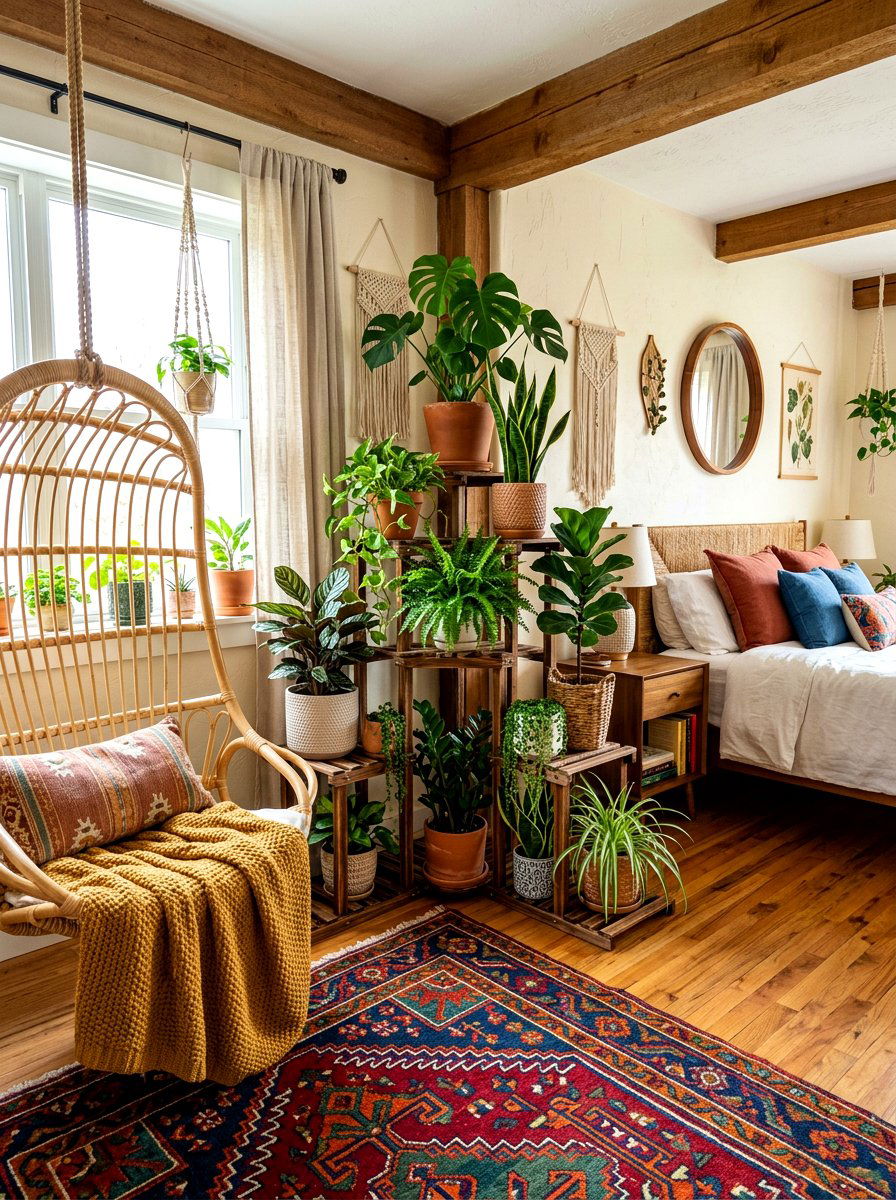 Corner Plant Stand - 30 bedroom plant decor ideas
