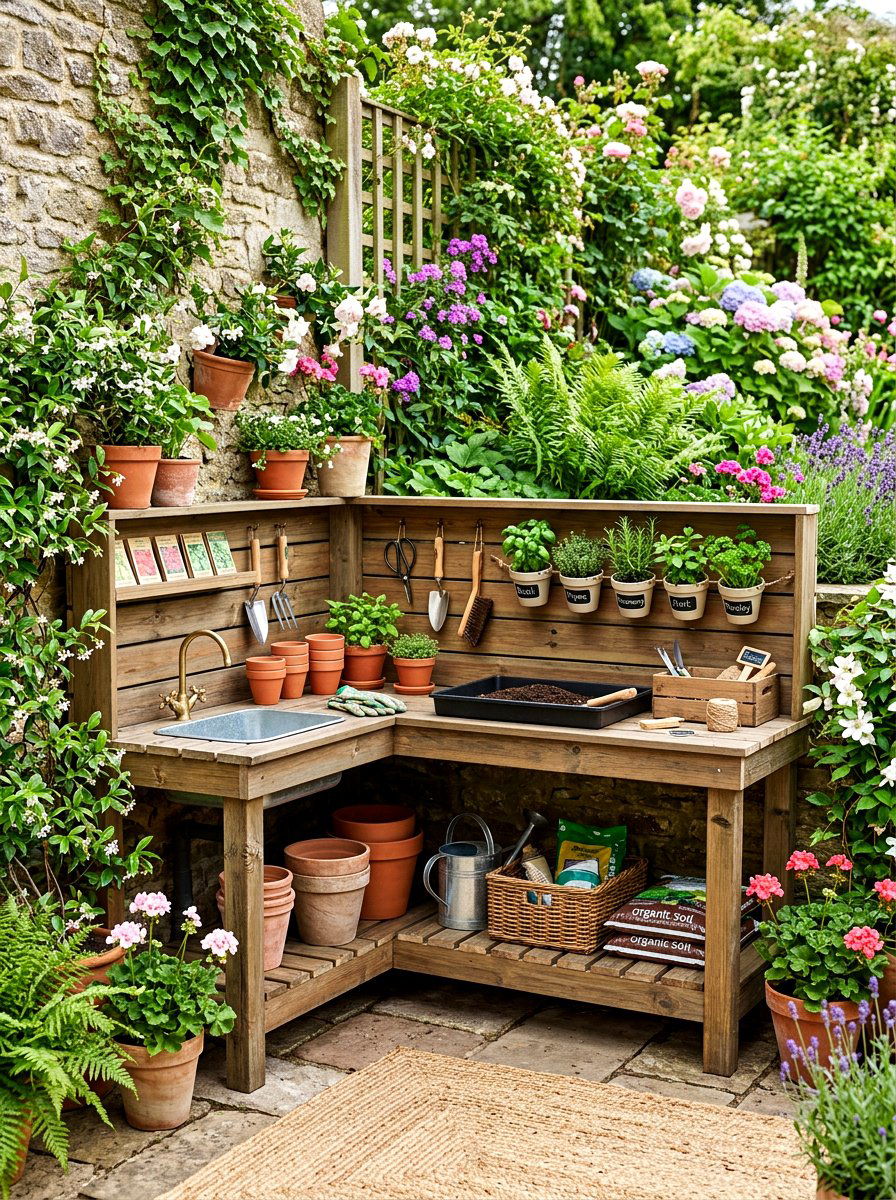 Corner Potting Bench - 30 potting bench ideas