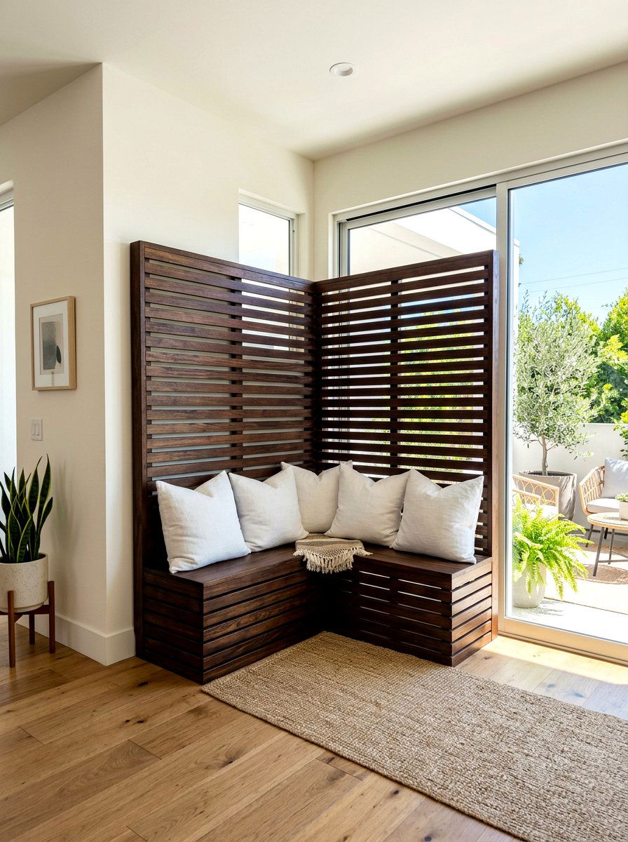 Corner Privacy Screen With Bench - 30 deck corner seating ideas
