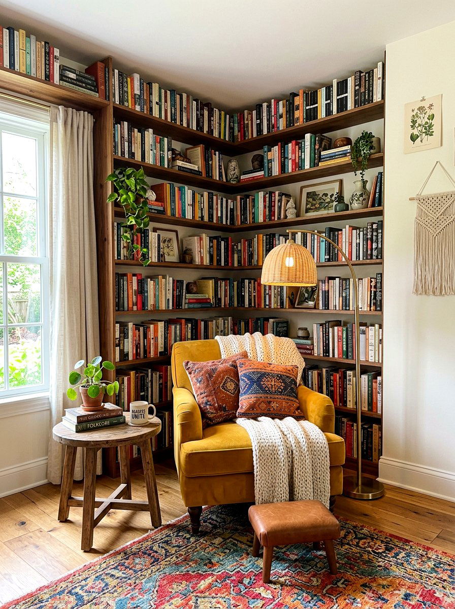 Corner Reading Nook - 30 home library wall ideas