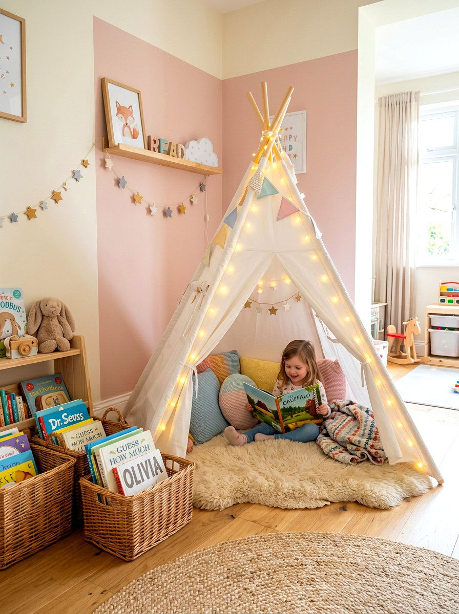 Corner Reading Tent - 30 library kids room ideas
