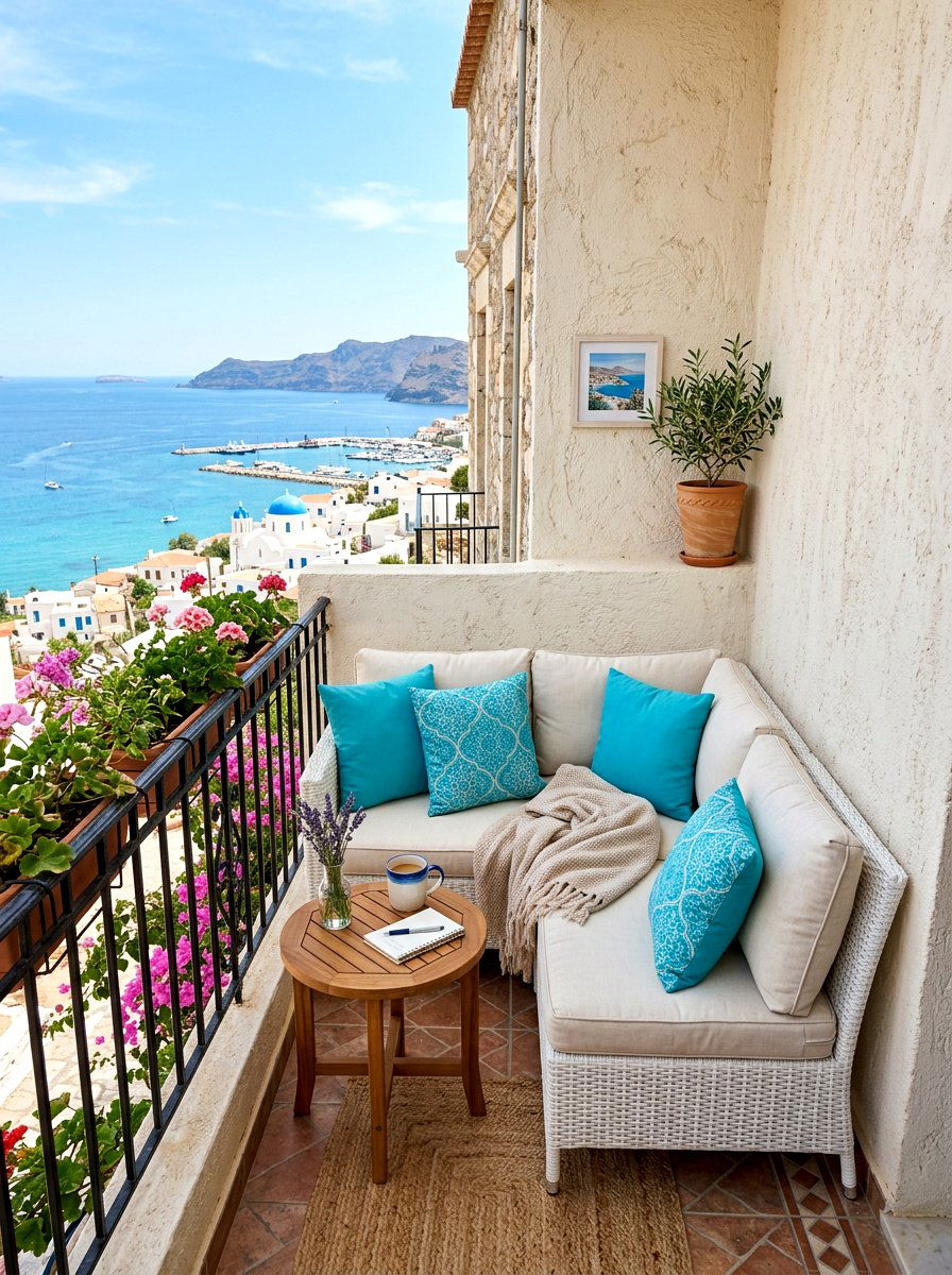 Corner Seating Nook - 30 narrow balcony ideas