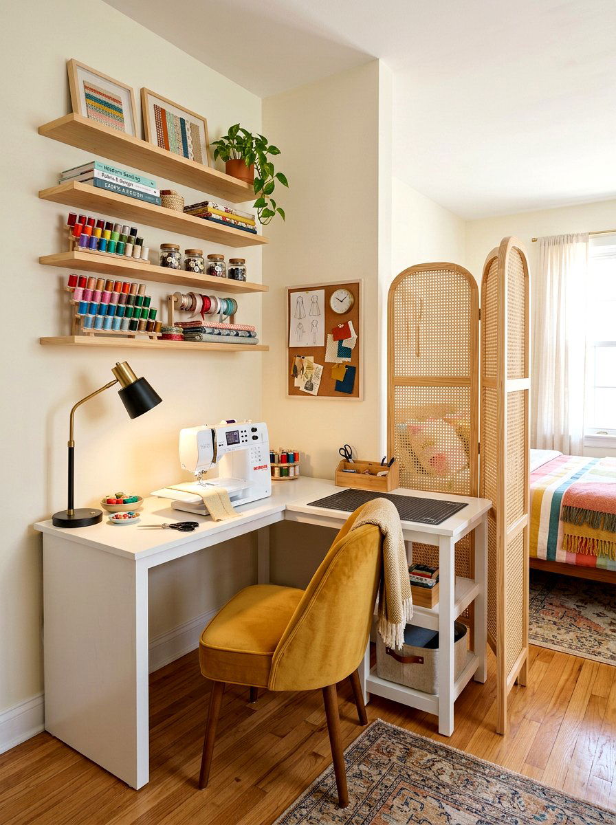 Corner Sewing Nook Layout - 30 quilting room ideas