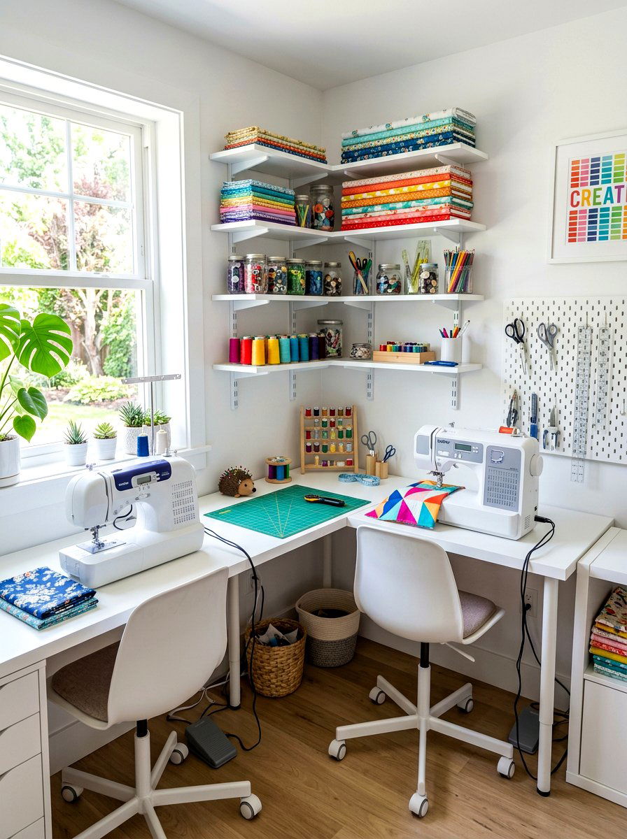 Corner Sewing Station - 30 sewing storage ideas