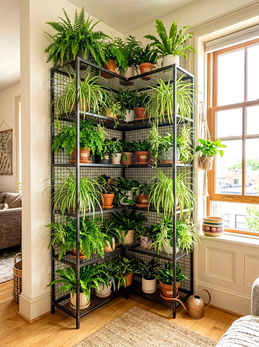 Corner Shelf For Plants - 30 living room corner shelf ideas