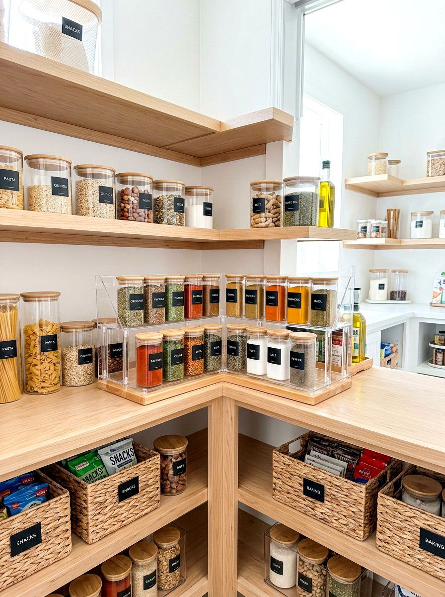 Corner Shelf Risers - 30 pantry organization ideas