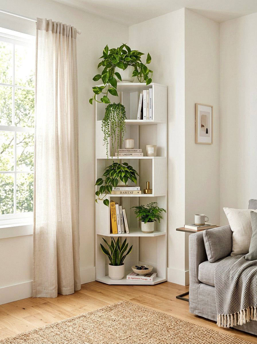 Corner Shelf Unit Storage - 30 studio apartment storage ideas