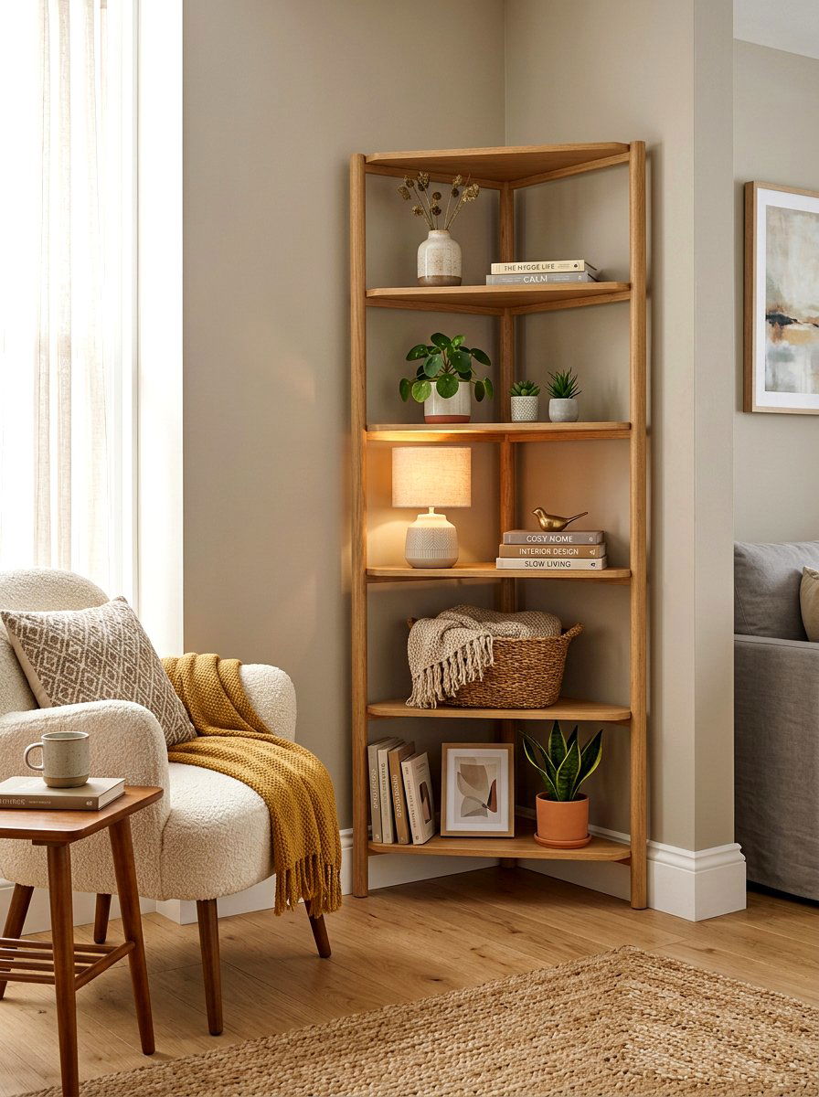 Corner Shelving Living Room Accent Lamp - 30 layered lamp living room ideas