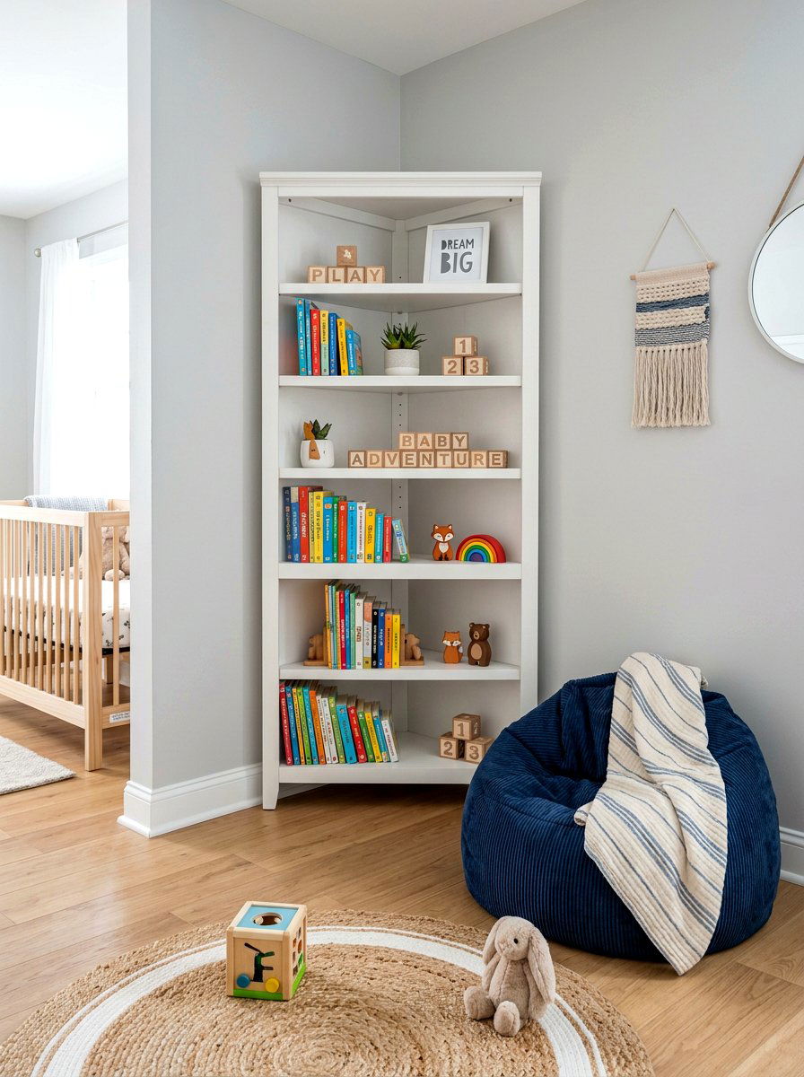 Corner Shelving Unit - 30 nursery bookshelf ideas