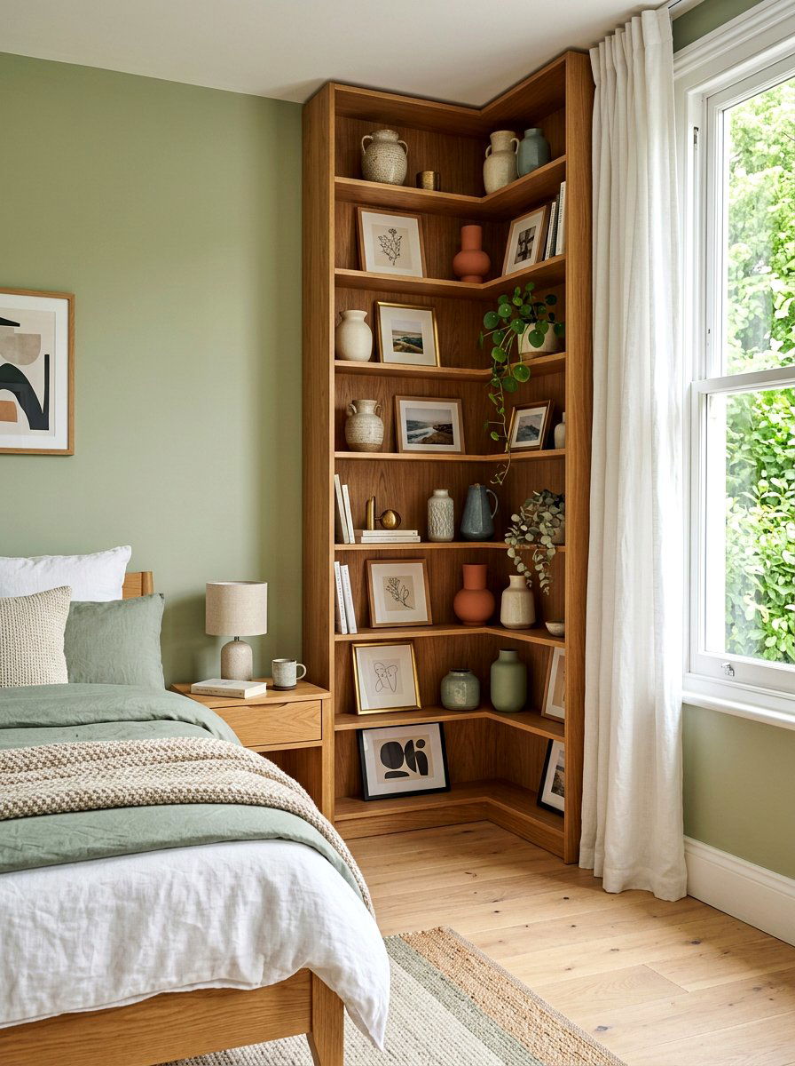 Corner Shelving Unit - 30 bedroom storage ideas