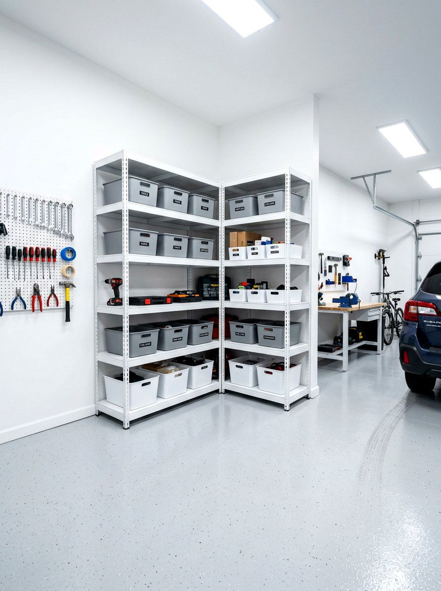 Corner Shelving Unit - 30 clean garage aesthetic ideas