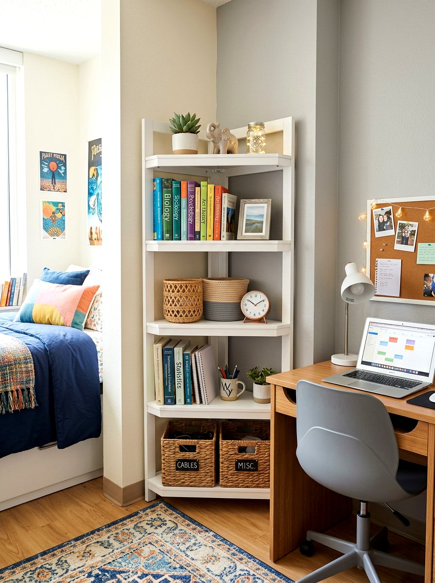 Corner Shelving Unit - 30 dorm storage ideas