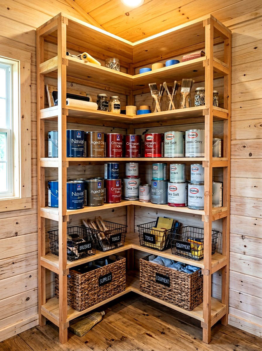 Corner Shelving Unit - 30 garden shed storage ideas