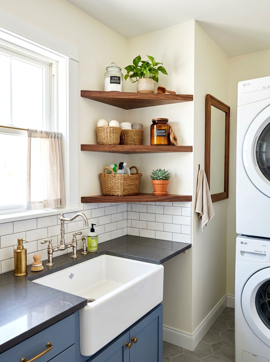 Corner Shelving Unit - 30 laundry room storage ideas