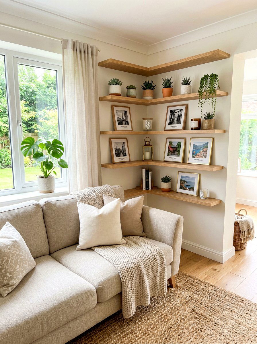 Corner Shelving Units - 30 living room shelf decor ideas