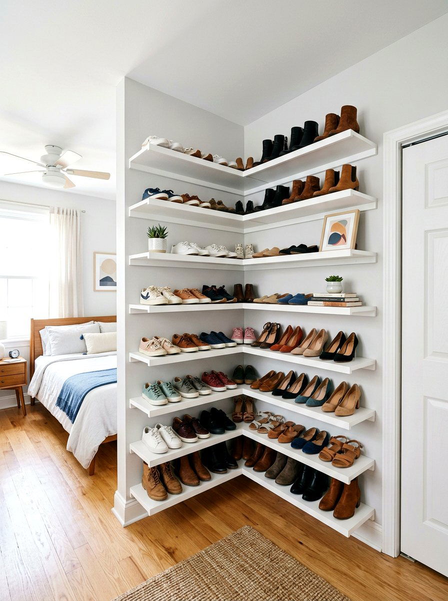 Corner Shoe Shelf - 30 shoe wall storage ideas