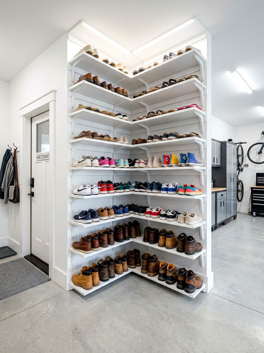 Corner Shoe Shelving - 30 garage shoe storage ideas