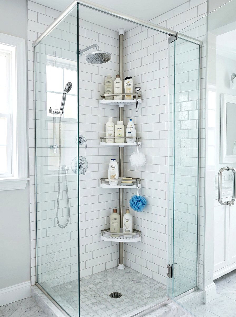 Corner Shower Caddy - 30 tiny bathroom storage ideas