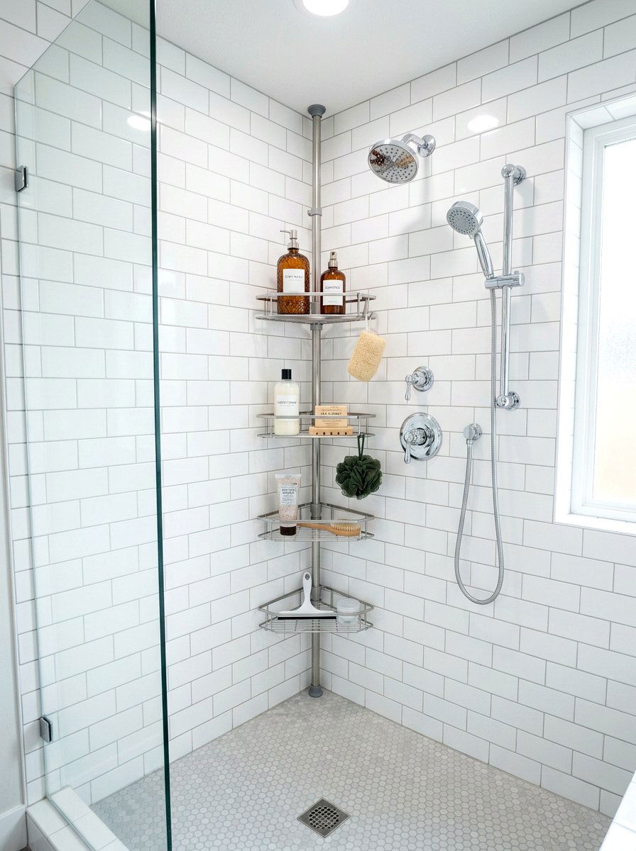 Corner Shower Caddy - 30 bathroom storage ideas