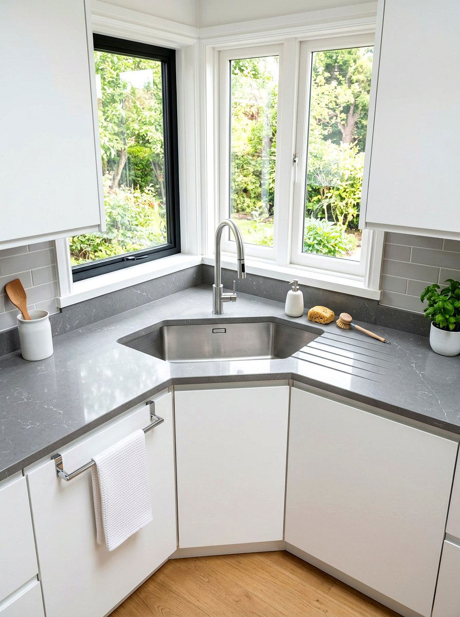 Corner Sink Integrated Drainboard - 30 corner sink kitchen ideas