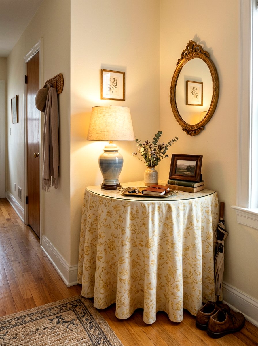 Corner Skirted Entry Table - 30 skirted foyer table ideas