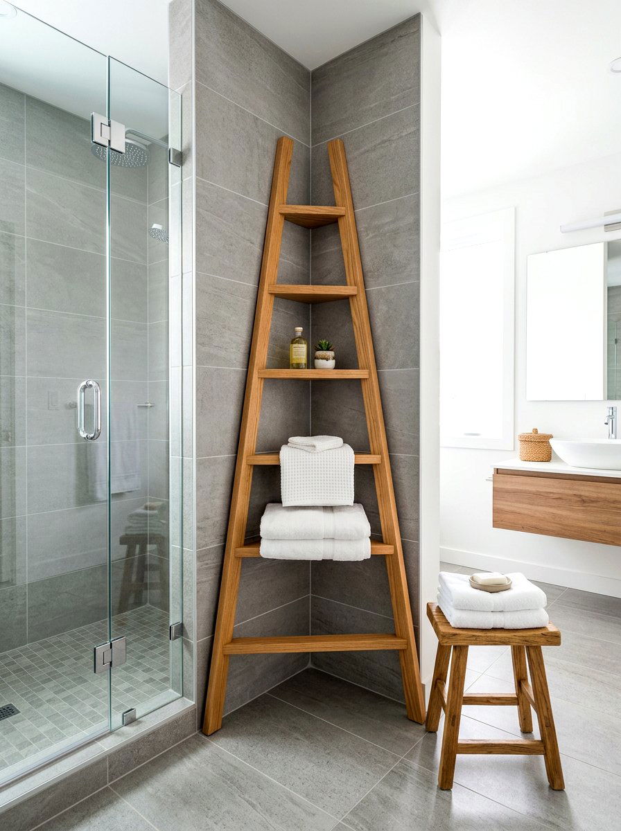Corner Space Saving Ladder - 30 towel ladder ideas