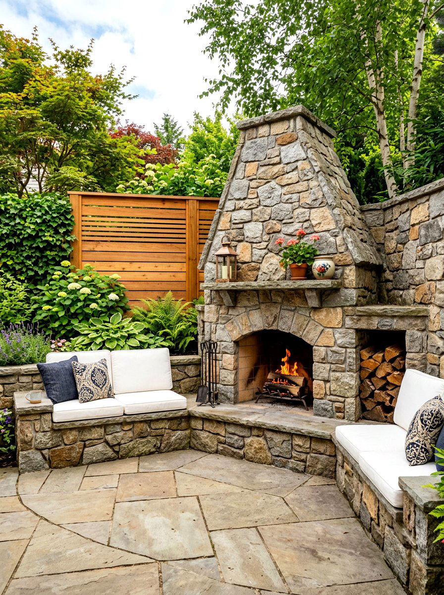 Corner Stone Outdoor Fireplace - 30 stone outdoor fireplace ideas