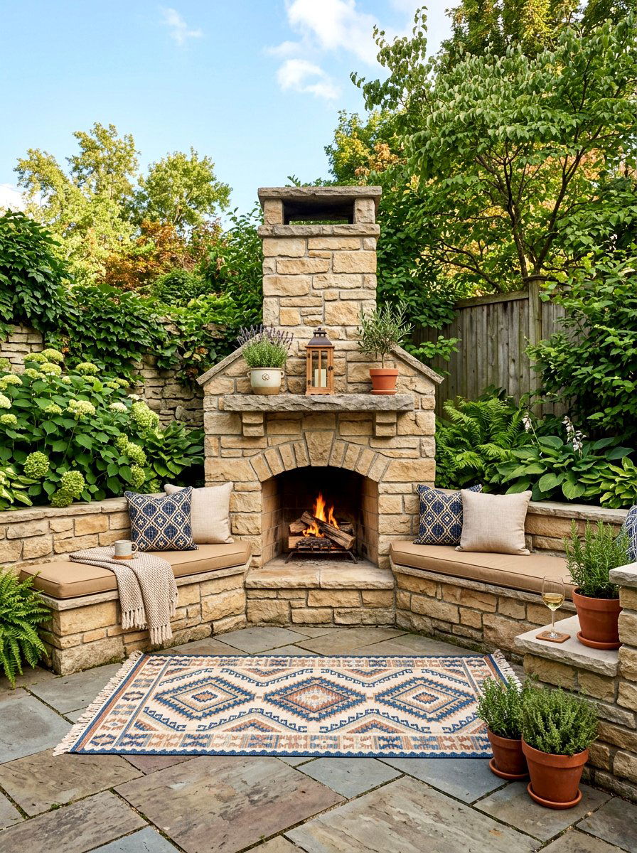 Corner Stone Patio Fireplace - 30 patio fireplace ideas