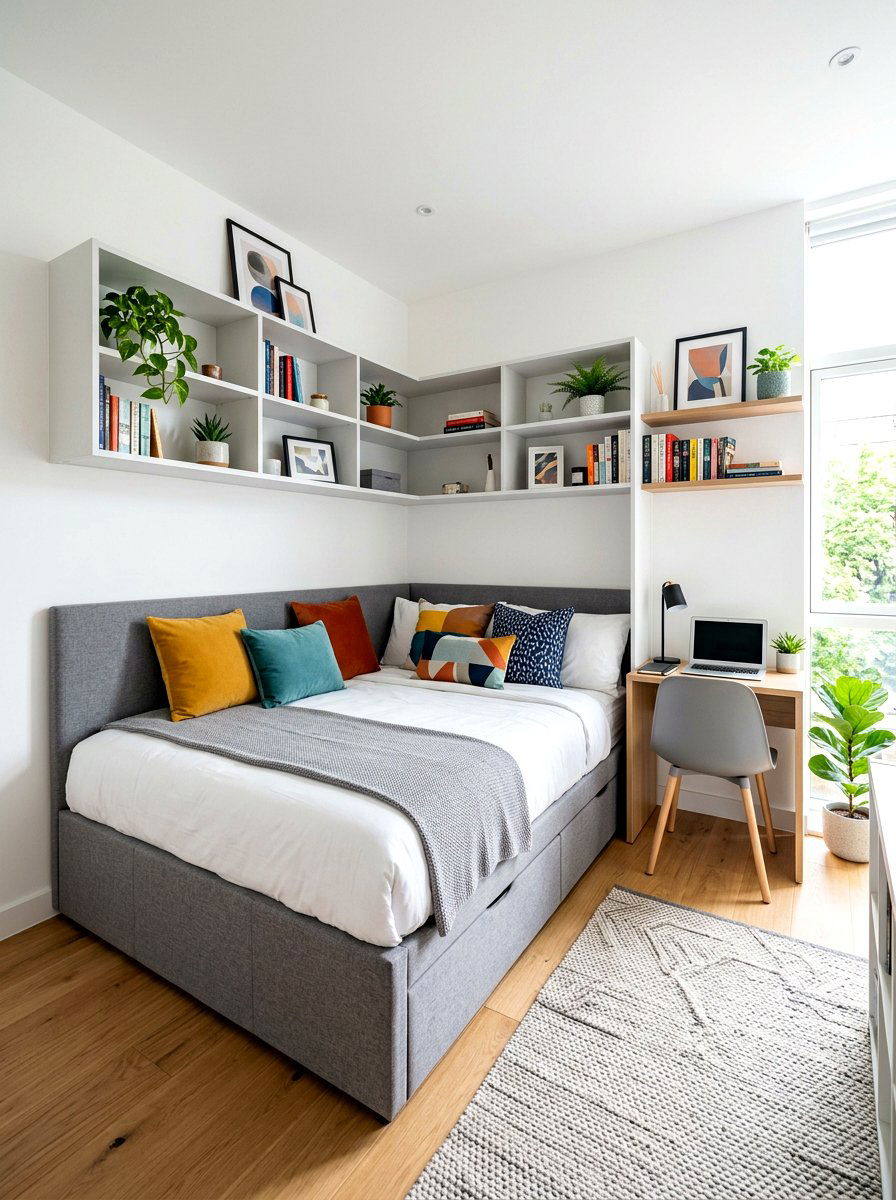 Corner Storage Bed - 30 storage bed apartment ideas