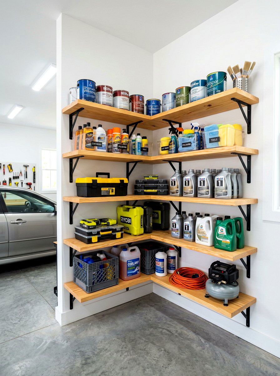 Corner Storage Shelf - 30 small garage ideas