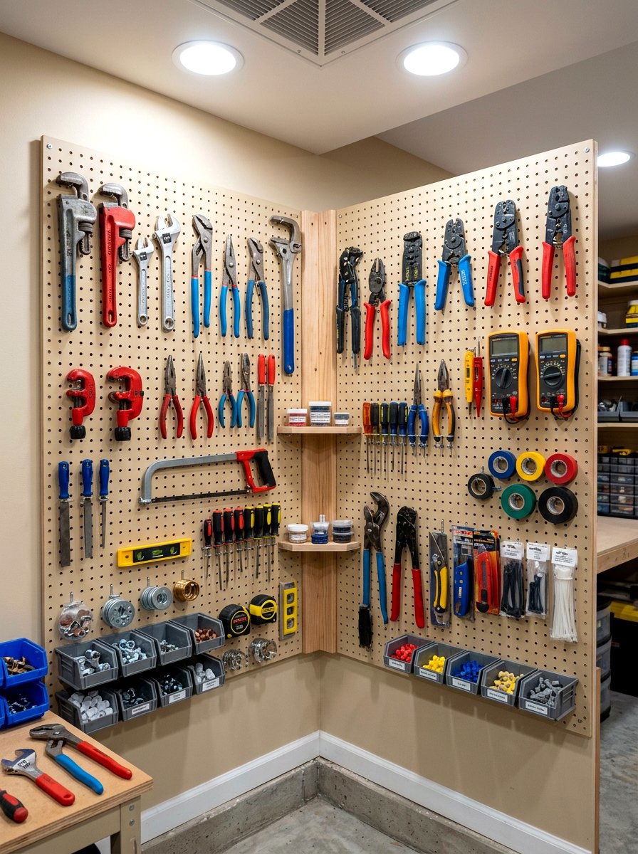 Corner Storage System - 30 garage pegboard ideas