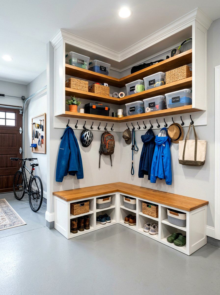 Corner Storage Unit - 30 garage mudroom ideas