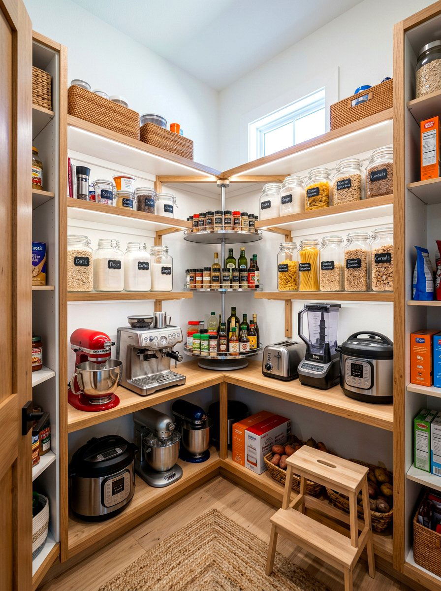 Corner Storage Units - 30 bakery style pantry ideas