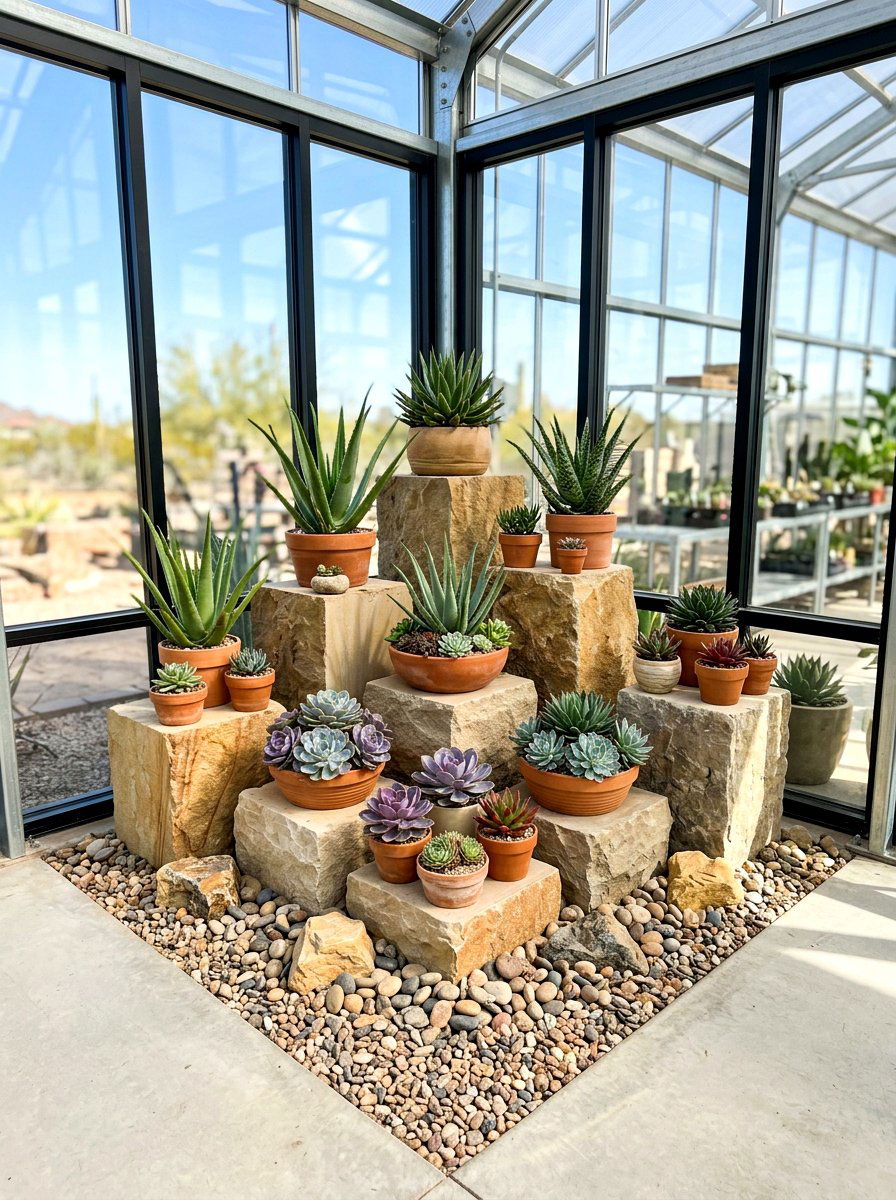 Corner Succulent Display - 30 greenhouse plant layout ideas