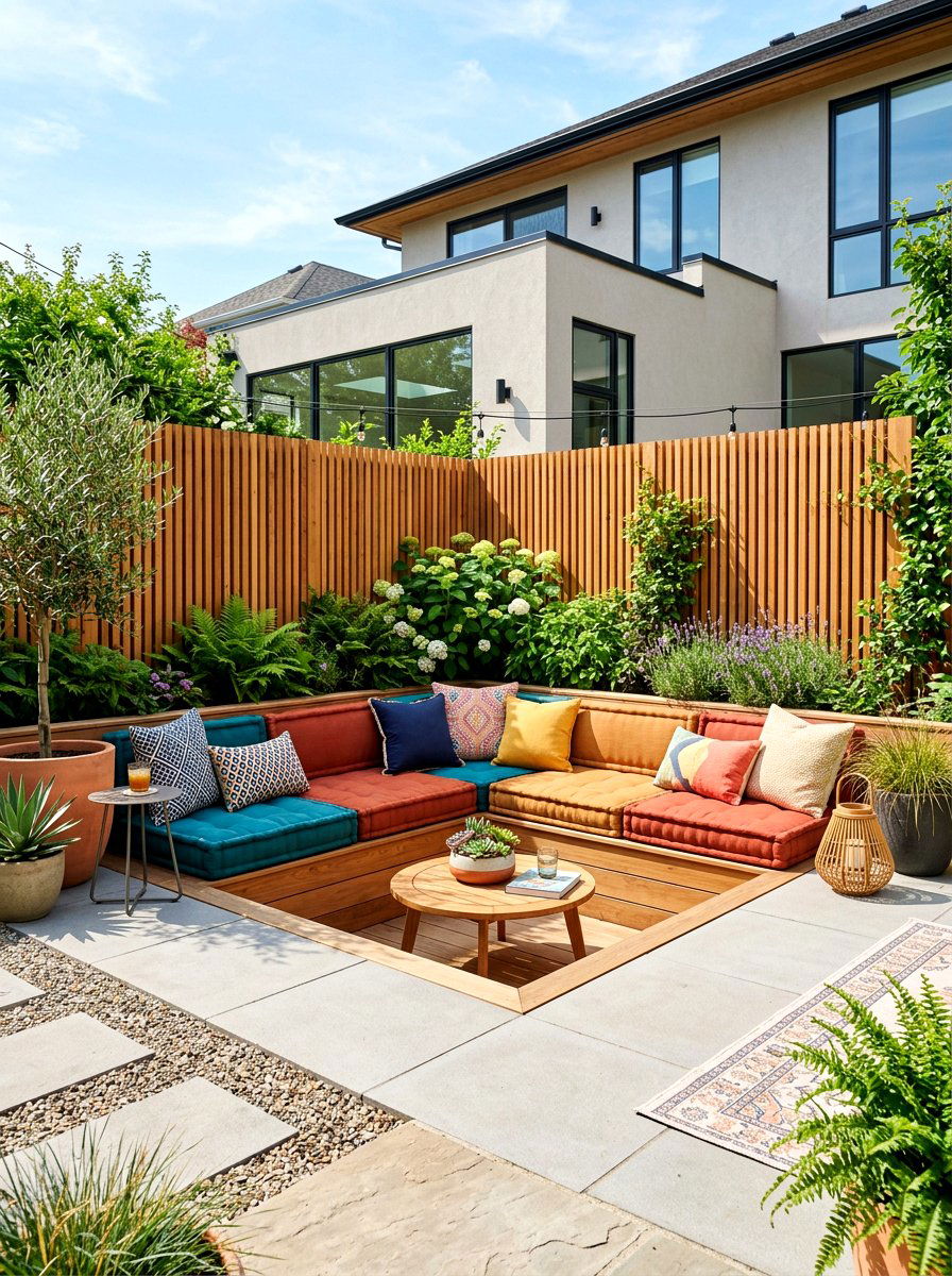 Corner Sunken Sectional - 30 sunken backyard seating ideas