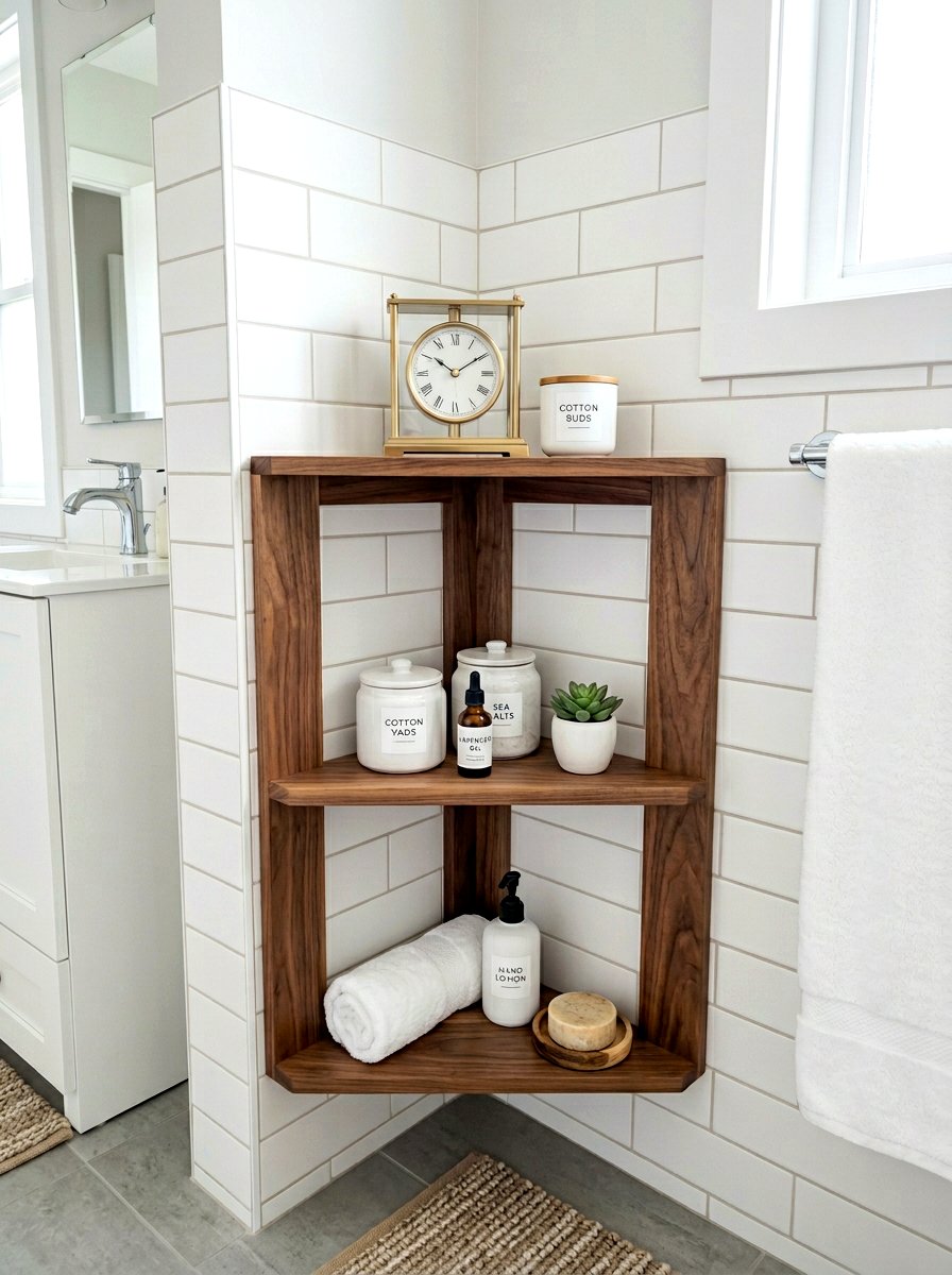 Corner Tiered Bathroom Shelf - 30 bathroom shelf decor ideas