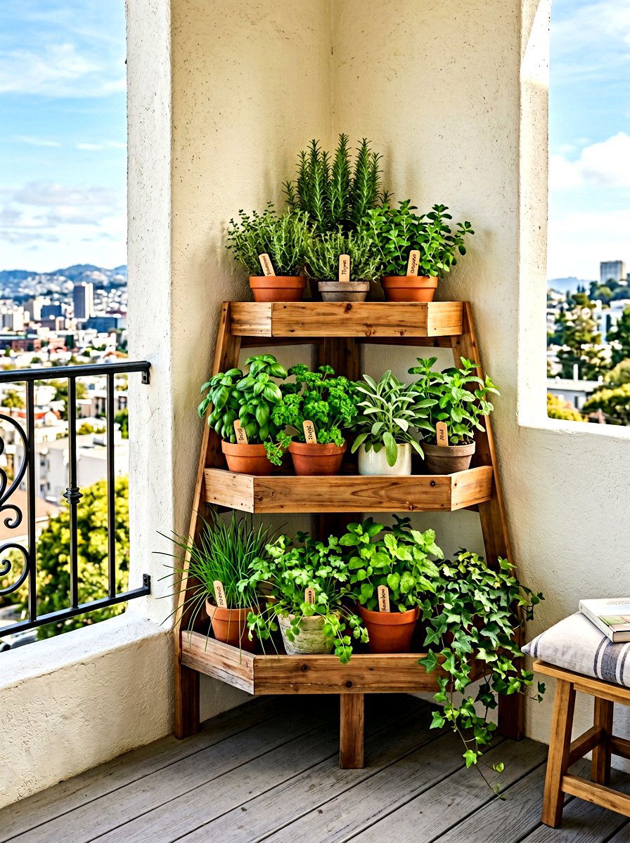 Corner Tiered Herb Unit - 30 tiered herb planter ideas