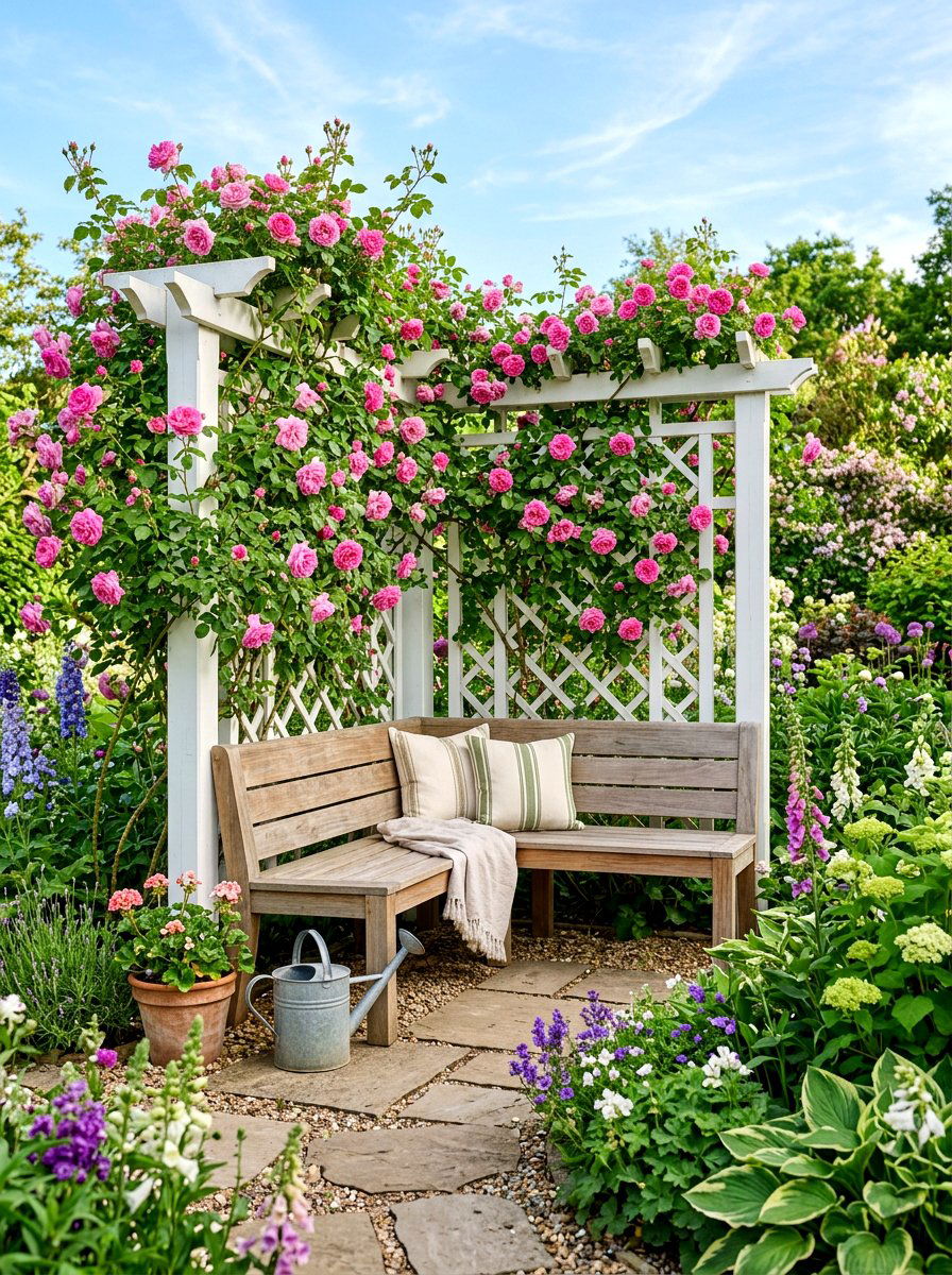 Corner Trellis With Bench - 30 deck corner seating ideas