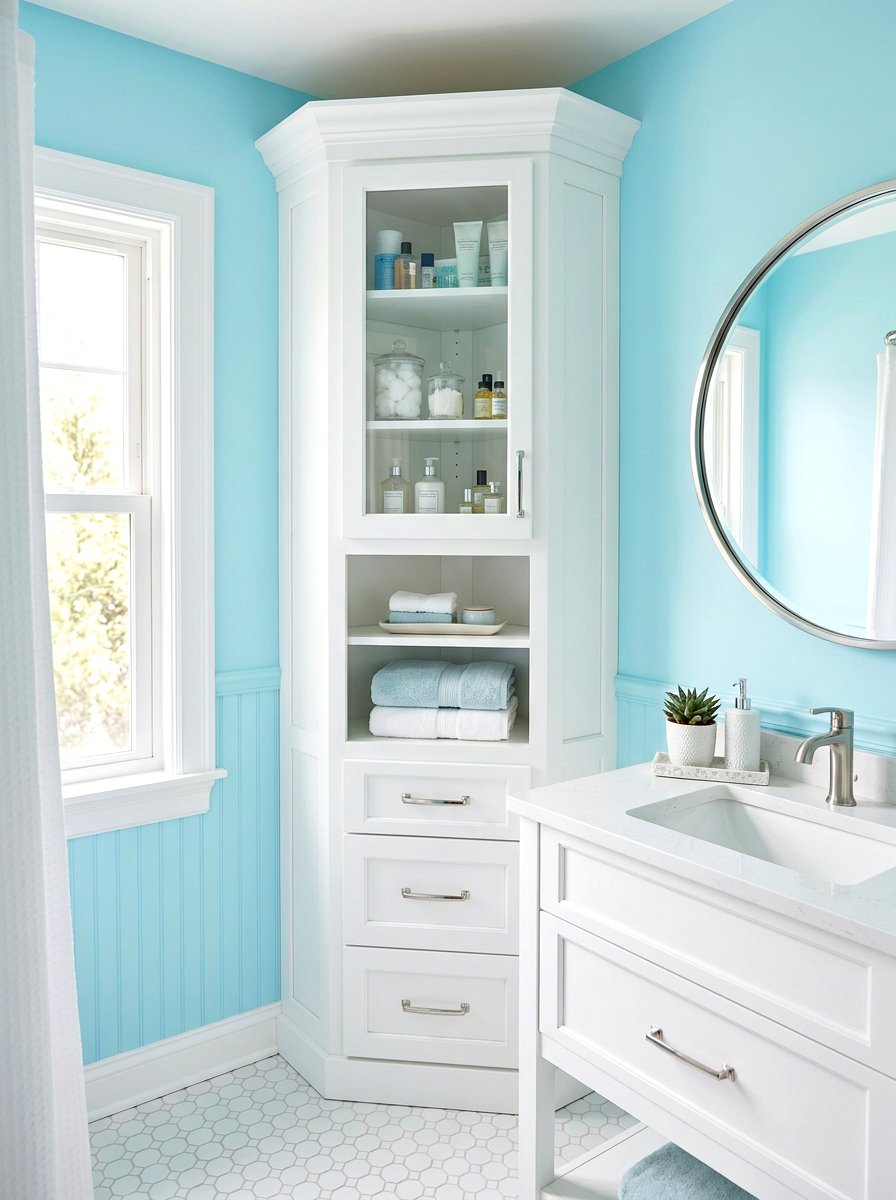 Corner Vanity Storage Tower - 30 vanity tower storage ideas
