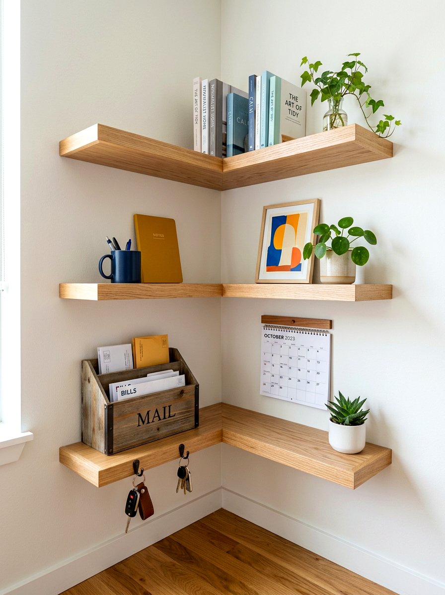 Corner Wall Floating Shelves - 30 family command center ideas