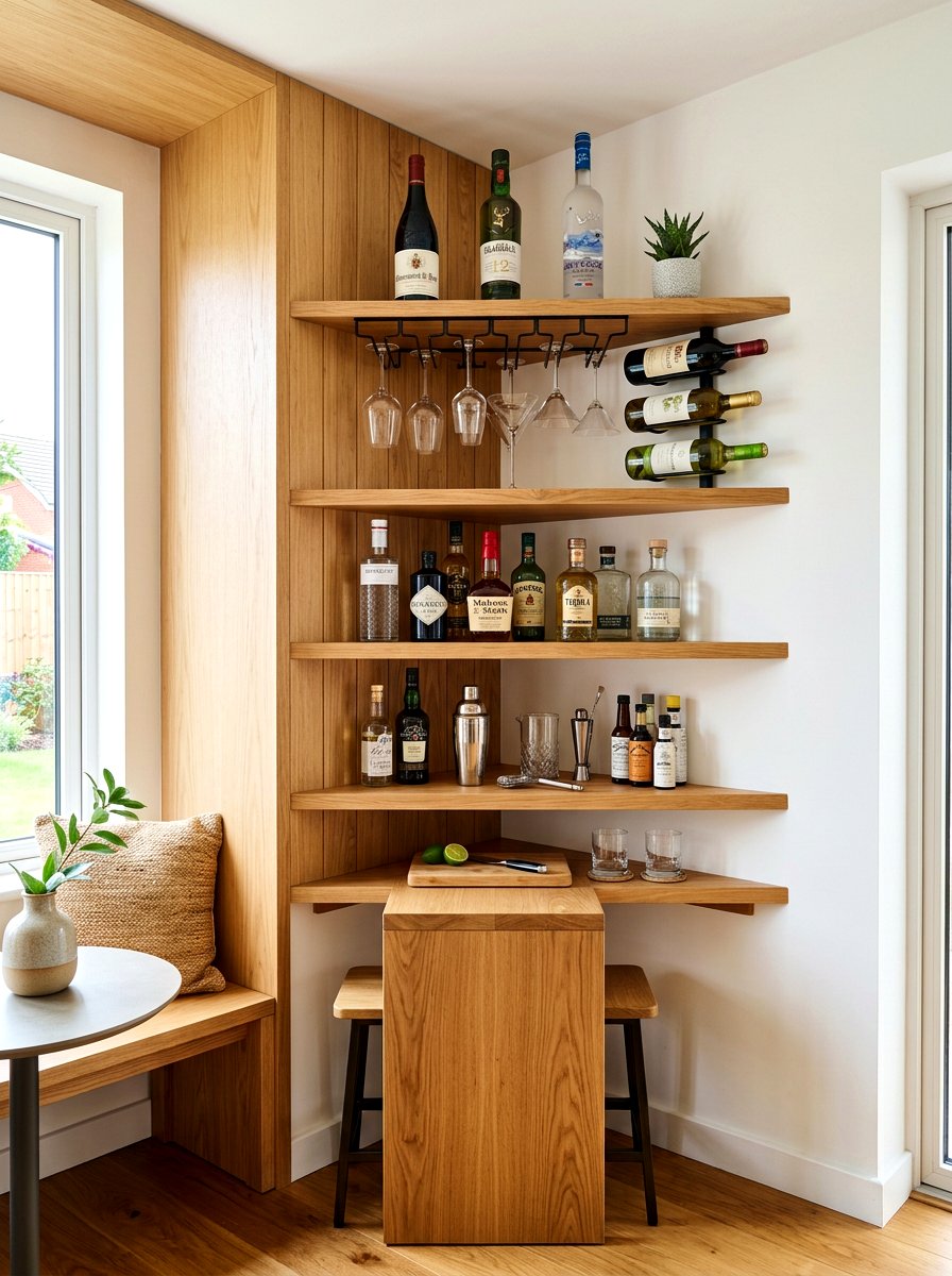 Corner Wall Shelf Bar - 30 cocktail corner ideas