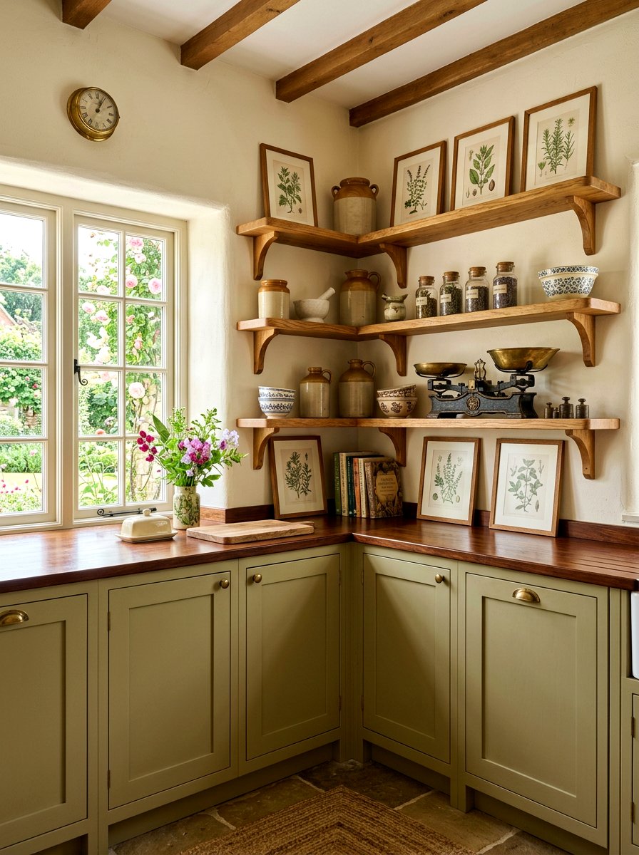 Corner Wall Shelving - 30 English country kitchen shelf ideas