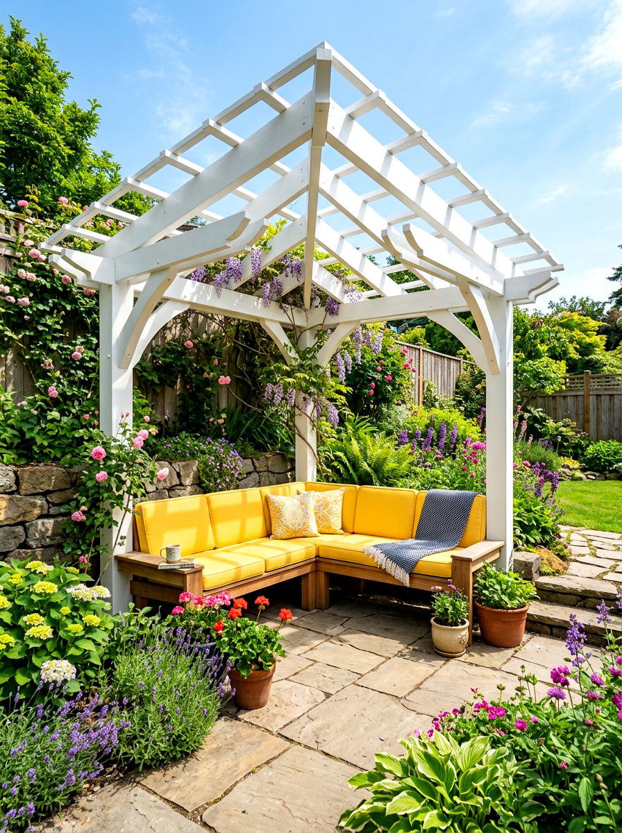 Corner White Pergola - 30 white pergola ideas