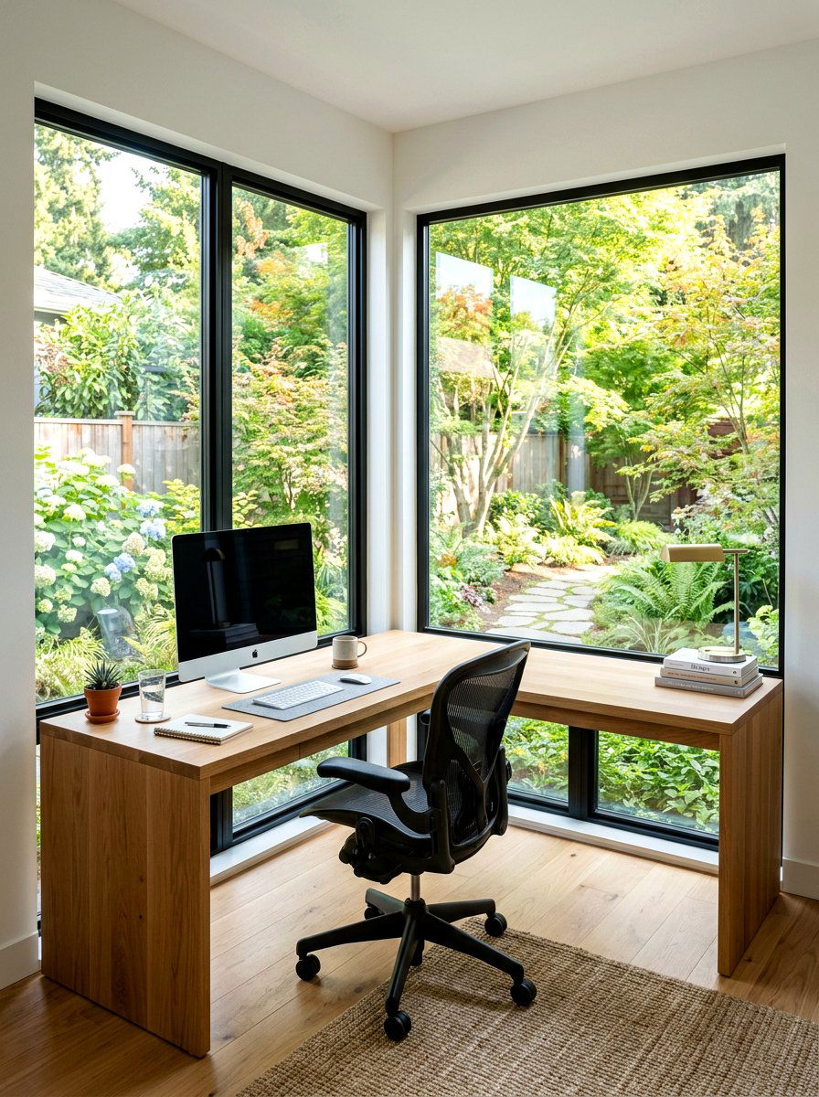 Corner Window Desk - 30 quiet work room ideas