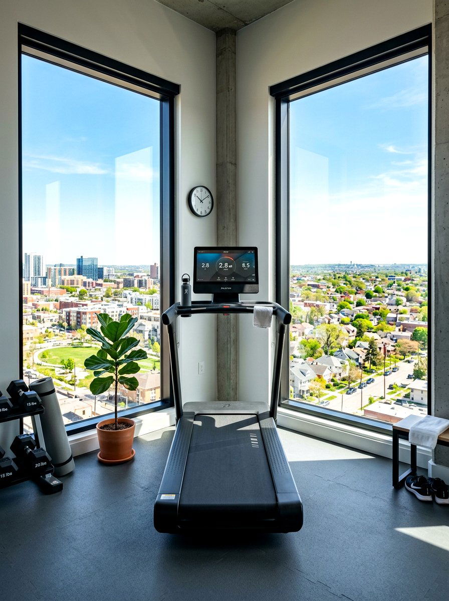 Corner Window Gym - 30 treadmill room ideas