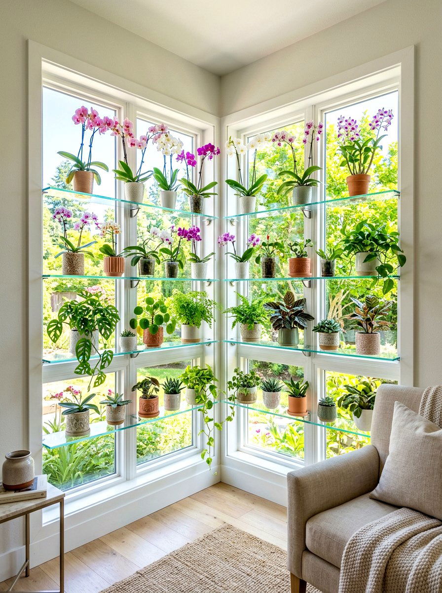 Corner Window Plant Shelf - 30 vertical garden corner ideas