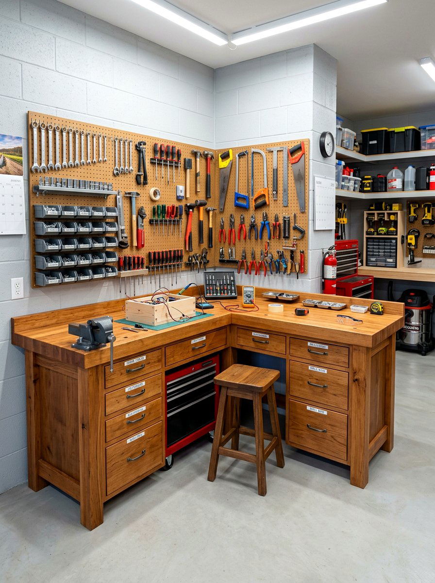 Corner Workbench - 30 garage workshop ideas